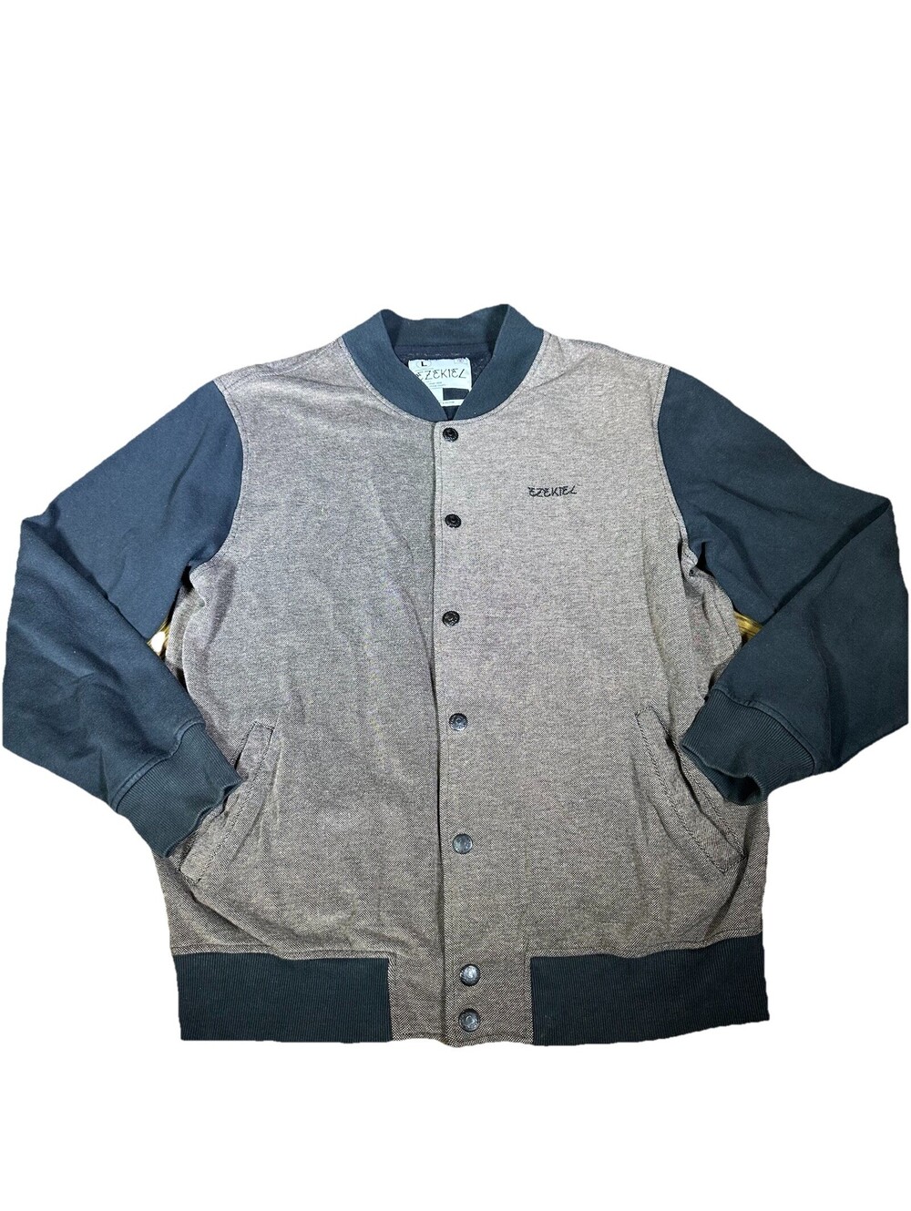 Ezekiel Mens Snap Front Baseball Sweatshirt With Pockets Black/Brown Large